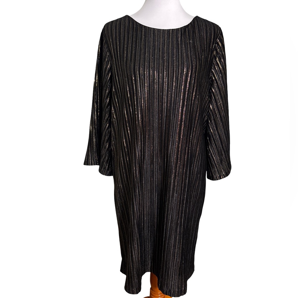 Chico's Velvet Short Dress Lurex Stripe Metallic Gold Large - Picture 2 of 8